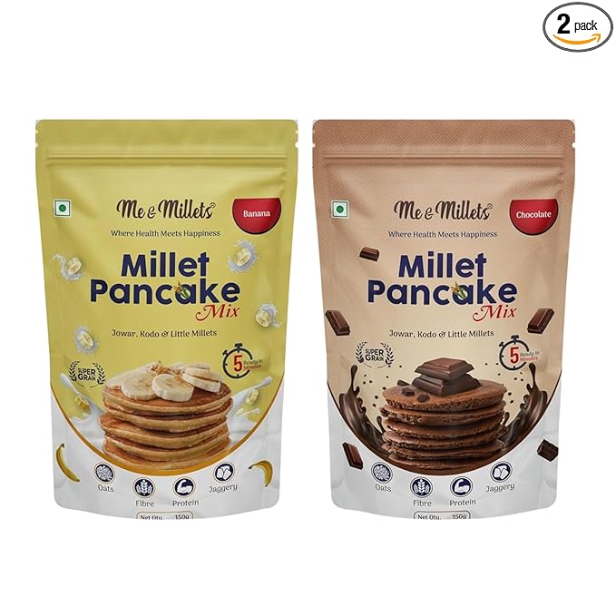 ME & MILLETS Chocolate and Banana Millet Pancake Mix (150g X 2) Sweetness Of Jaggery, No Maida, No Wheat, No Preservatives, Vegetarian, Eggless, Healthy Breakfast for Family (Jain Friendly)