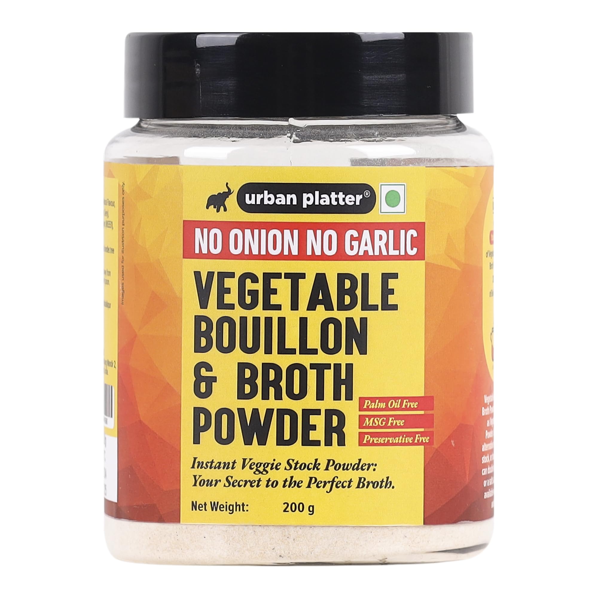 Urban Platter No Onion No Garlic Bouillon & Broth Powder, 200g (Plant-Based | Instant Vegetable Stock | Jain-Friendly | Umami-Rich)