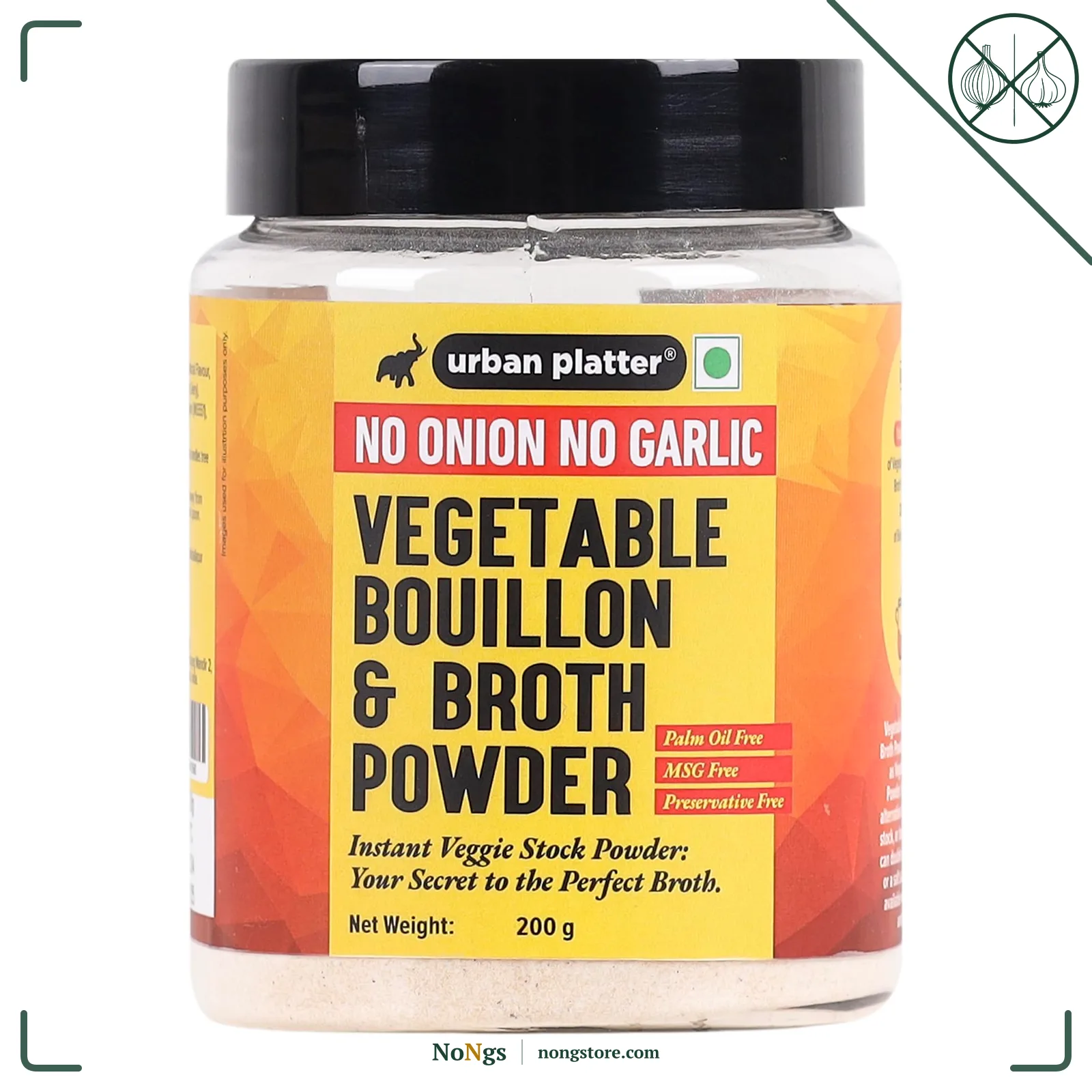 Urban Platter No Onion No Garlic Bouillon & Broth Powder, 200g (Plant-Based | Instant Vegetable Stock | Jain-Friendly | Umami-Rich)