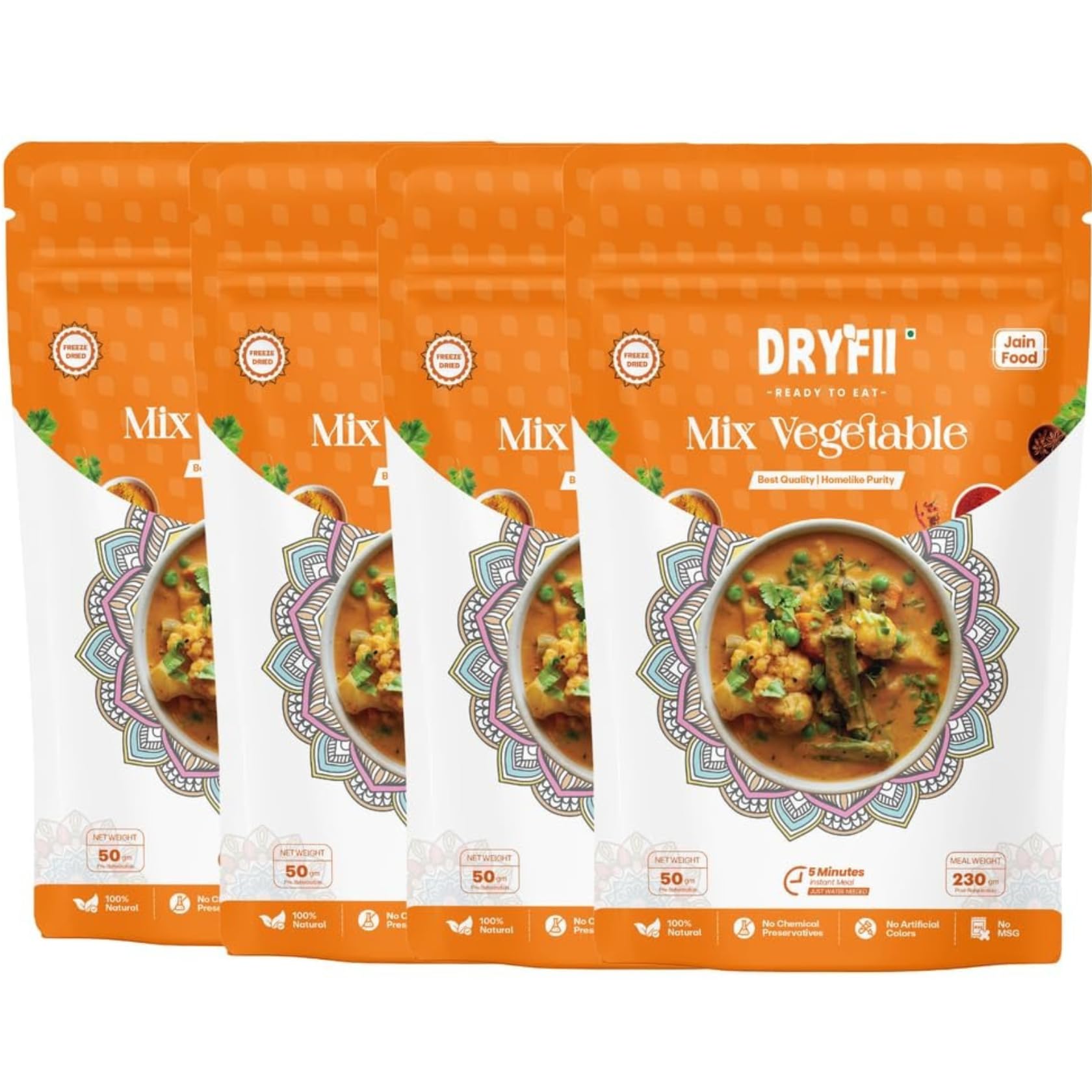Dryfii Ready-to-Eat Instant Jain Mix Vegetable | Pure Veg | Freeze Dried | No Onion, No Garlic | Rehydrated Weight 920 g