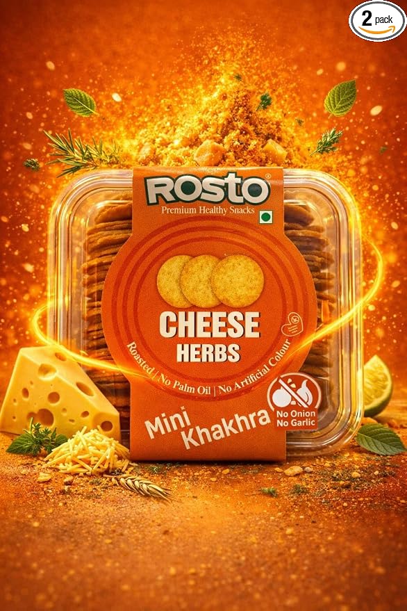 Rosto Cheese Mini Coin Khakhra, Roasted, No Palm Oil, No Artificial Colour, No Onion No Garlic, 200g (Pack of 2) Total 400g