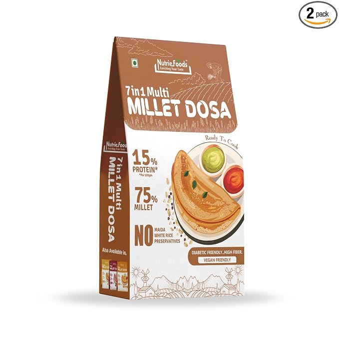 Nutriefoods Instant Millet Dosa Premix, 0% Maida, 0% Besan, Made with Millets, Kid Friendly, High in Protein (7 in 1 Millet Dosa, 400, gram)