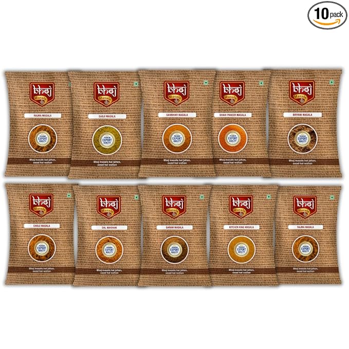 Bhoj Masale Pav Bhaji, Chole, Kitchen King, Garam Masala, Sabji, Rajma, Dal Makhani, Sambhar, Biryani & Shahi Paneer Blended Range Masale Powder Combo Pack 100Gm (Jain Friendly)