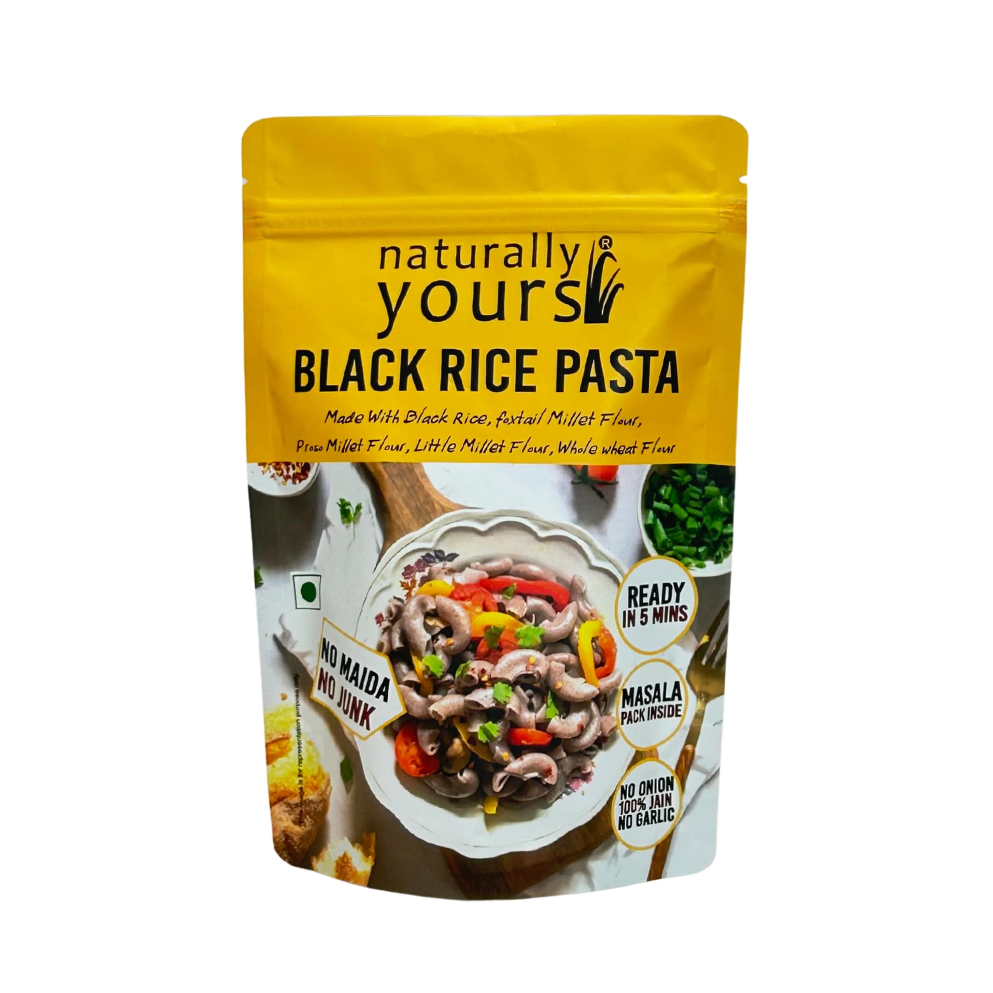Naturally Yours Black Rice Pasta – Macaroni Made with Black Rice, Millet & Whole Wheat | High Protein, No Maida, Not Fried, No Onion No Garlic, 100% Jain Friendly | Ready in 5 Mins | 175g (PACK OF 3)
