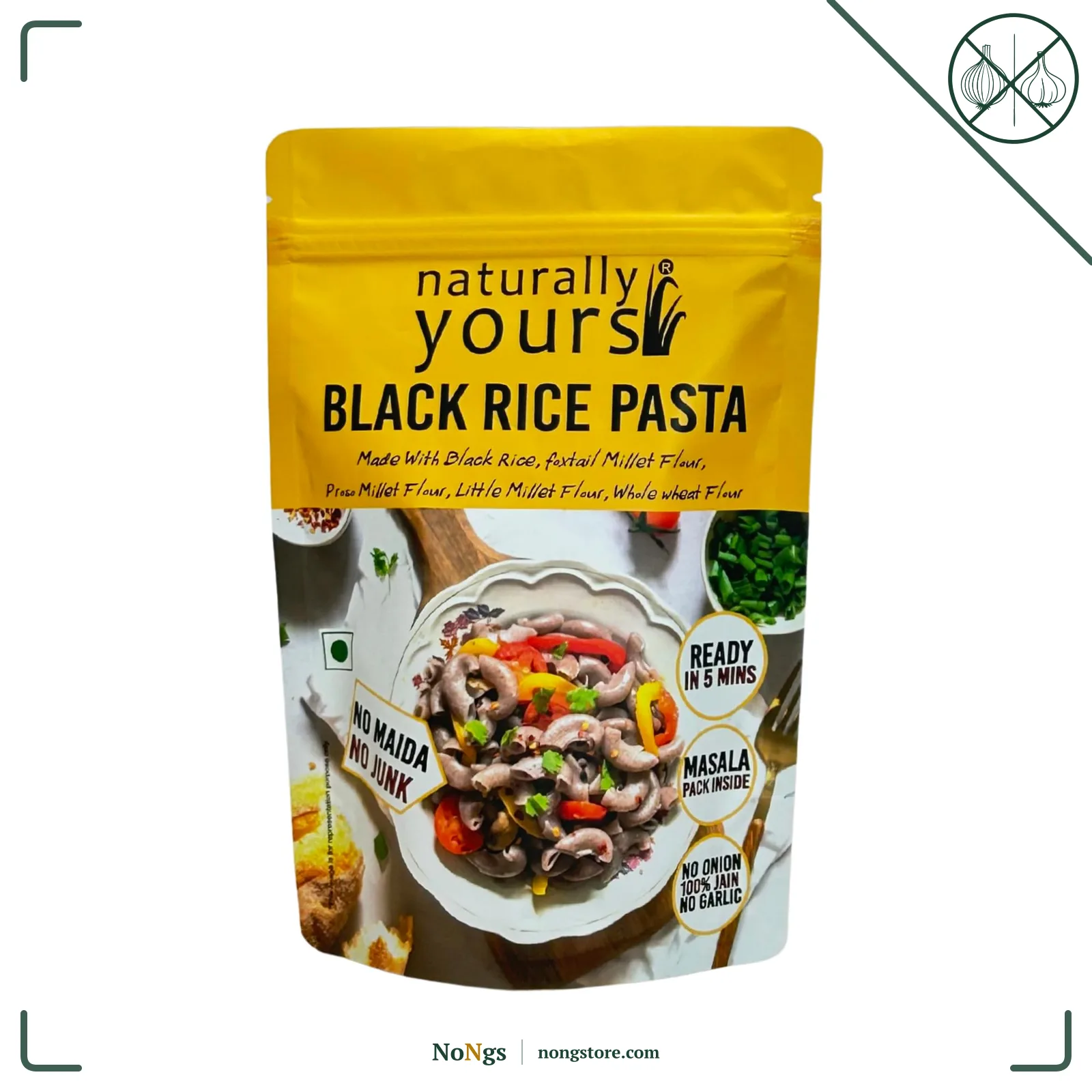 Naturally Yours Black Rice Pasta – Macaroni Made with Black Rice, Millet & Whole Wheat | High Protein, No Maida, Not Fried, No Onion No Garlic, 100% Jain Friendly | Ready in 5 Mins | 175g (PACK OF 3)