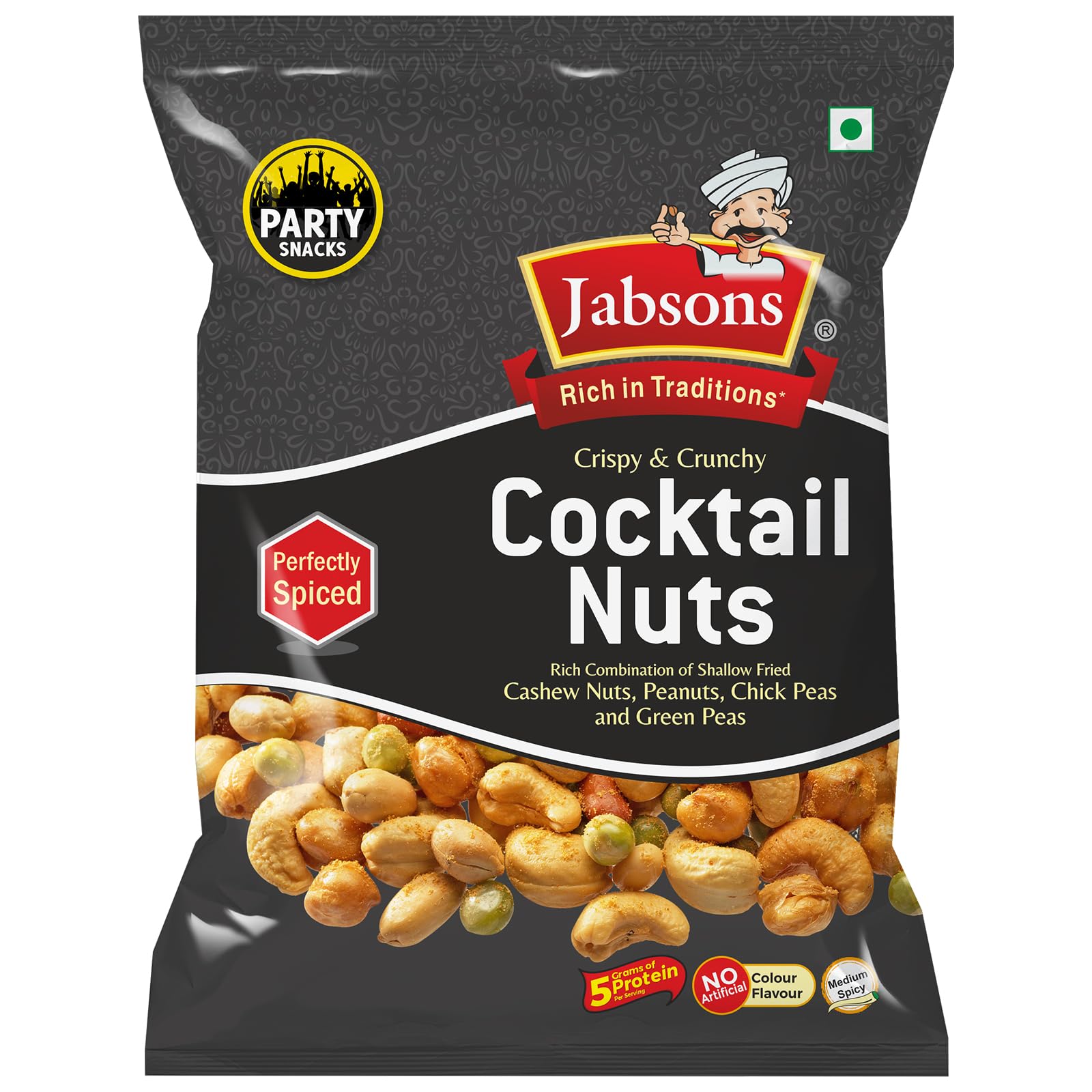 Jabsons Cocktail Nuts - 120g | Crunchy Party Namkeen Snack Mix | No Onion No Garlic, Healthy, Protein Snack, Indian Munchies | Zero Transfat & Cholestrol | Anytime Snacking