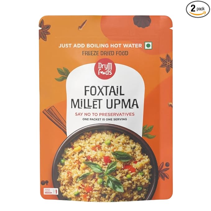DryM Foods Instant Foxtail Millet Upma Combo of 2 - Mild & Easy to Make, No Preservatives, Low Sodium, MSG-Free, Freeze Dried, High Nutrition, Ready in Minutes, Vegetarian Breakfast - 100g x 2.