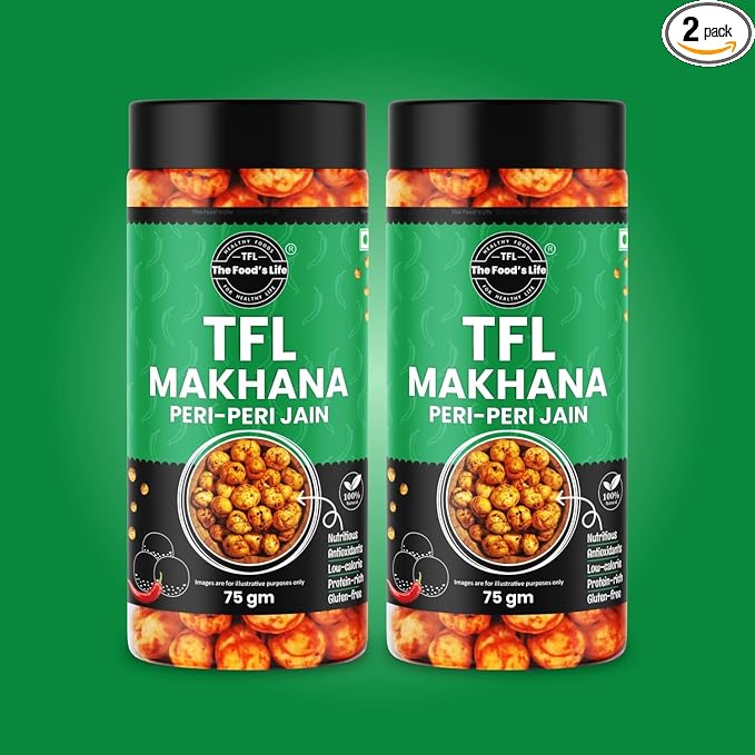 The Food's Life Peri Peri Jain Makhana | Roasted Lotus Seeds | Protein & Calcium-Rich | Gluten-Free | No Onion & Garlic | Healthy Snack 75g | Pack of 2