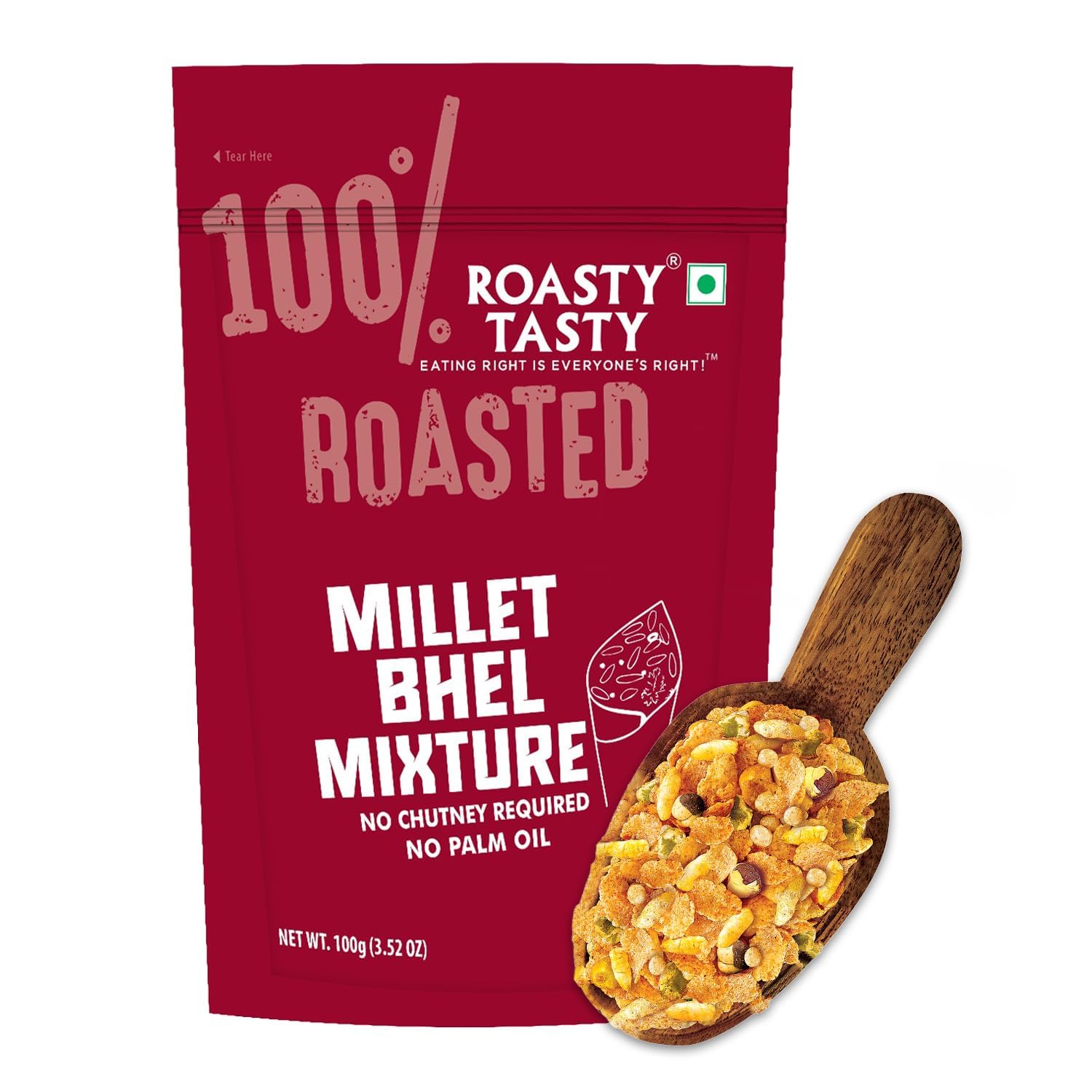 Roasty Tasty Millet Bhel Mix 100g | Ready-to-Eat Healthy Bhel Snack – No Chutney Required | Roasted Namkeen with Millets, Chana & Spices | High Fiber | No Onion No Garlic Bhel Namkeen | Instant Bhel Mix