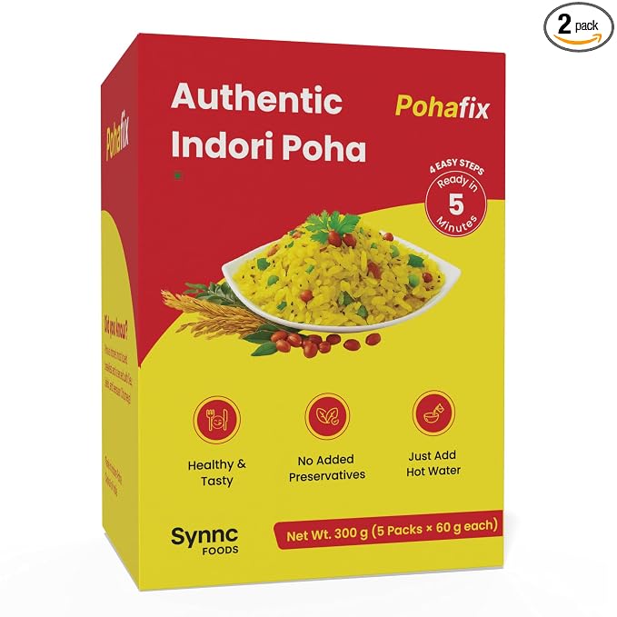 Instant Indori Khatta Mitha Poha 300 gram (60 * 5) With Indori Sev 100 gram (Indori Poha With Sev 100 Gram)