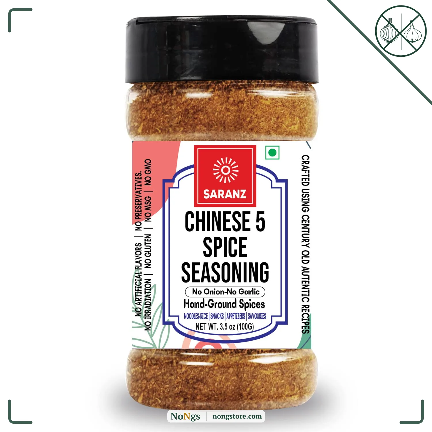 SARANZ Chinese 5 Spice Mix Jain Exotic Jain Seasoning Perfect for Snacks, Appetizers, Savouries, Entrees, Main Dishes Aromatic and Flavoured Vegan, Dairy Free and Gluten Free Seasonings-100 Grams(SJ)