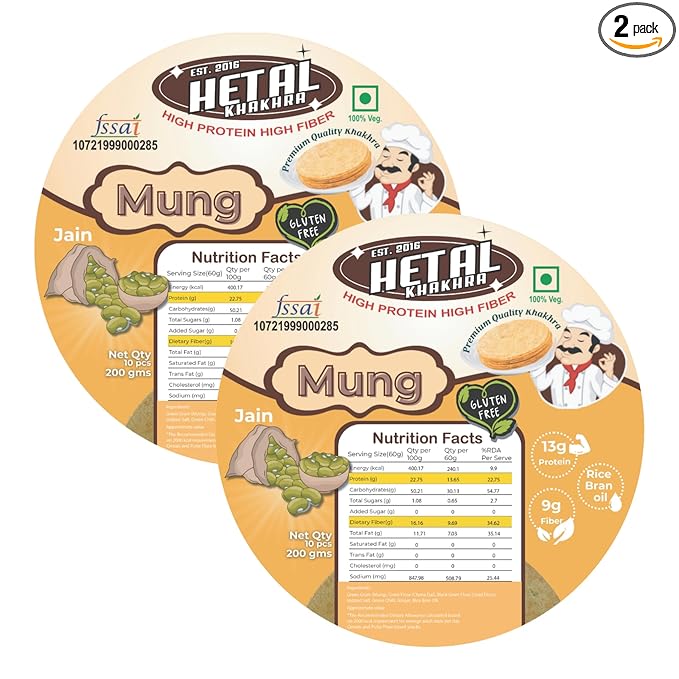 Mung Khakhra JAIN | Gluten Free | Crispy| Ready To Eat | High Protein High Fiber| No Palm Oil | 200g Vacuum Pack Of 2