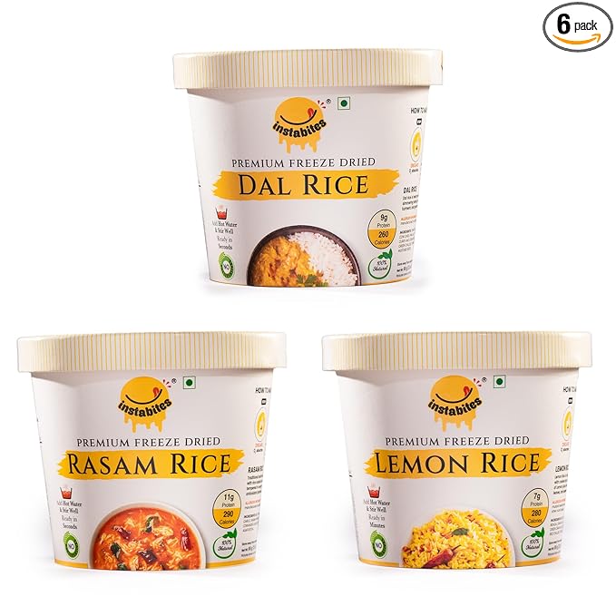 Instabites Ready To Eat Combo of Lemon Rice - Rasam Rice - Dal Rice, No Added Preservatives and Ready to Eat in Minutes - Pack of 3