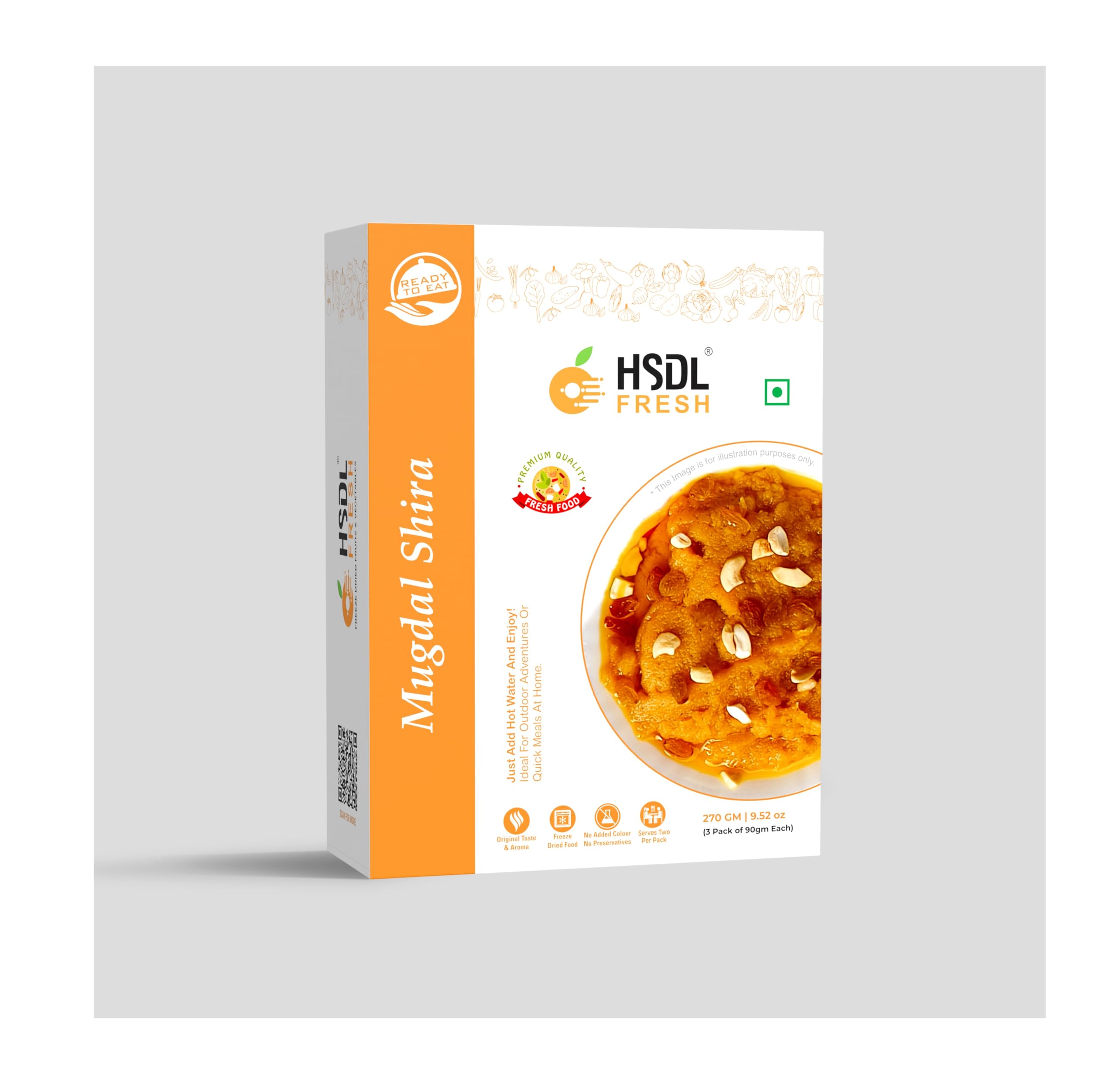 Ready To Eat Mugdal Shira (Freeze Dried), Instant Food, Travel Food, No Preservatives, No Added Artificial Colours & Flavours, Just Add Hot Water Or Cook, 270g (3 pack of 90 gm Each)