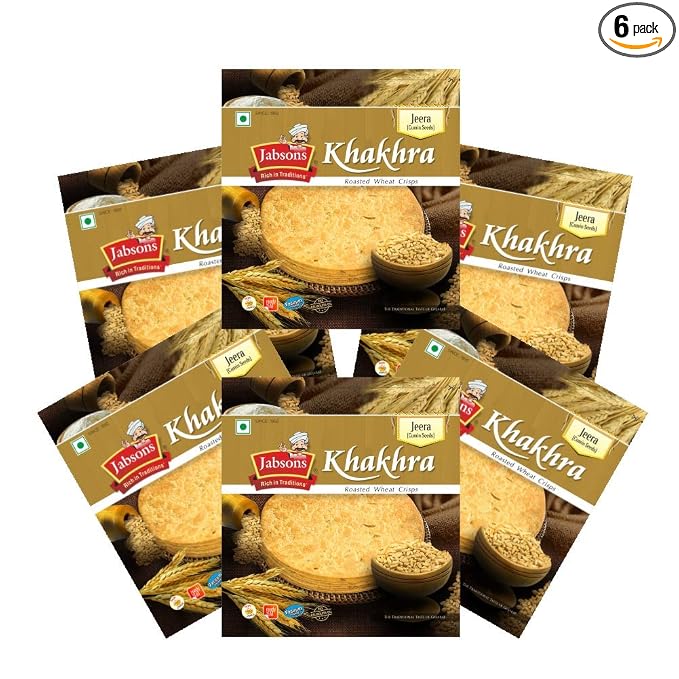 Jabsons Jeera Khakhra 100% Roasted | Pack of 6| No Onion No Garlic Ready To Eat | Vacuum Sealed | Crispy Healthy And Diet-Friendly Indian Tea Time Treat Gujrati Snacks,1.08 Kg