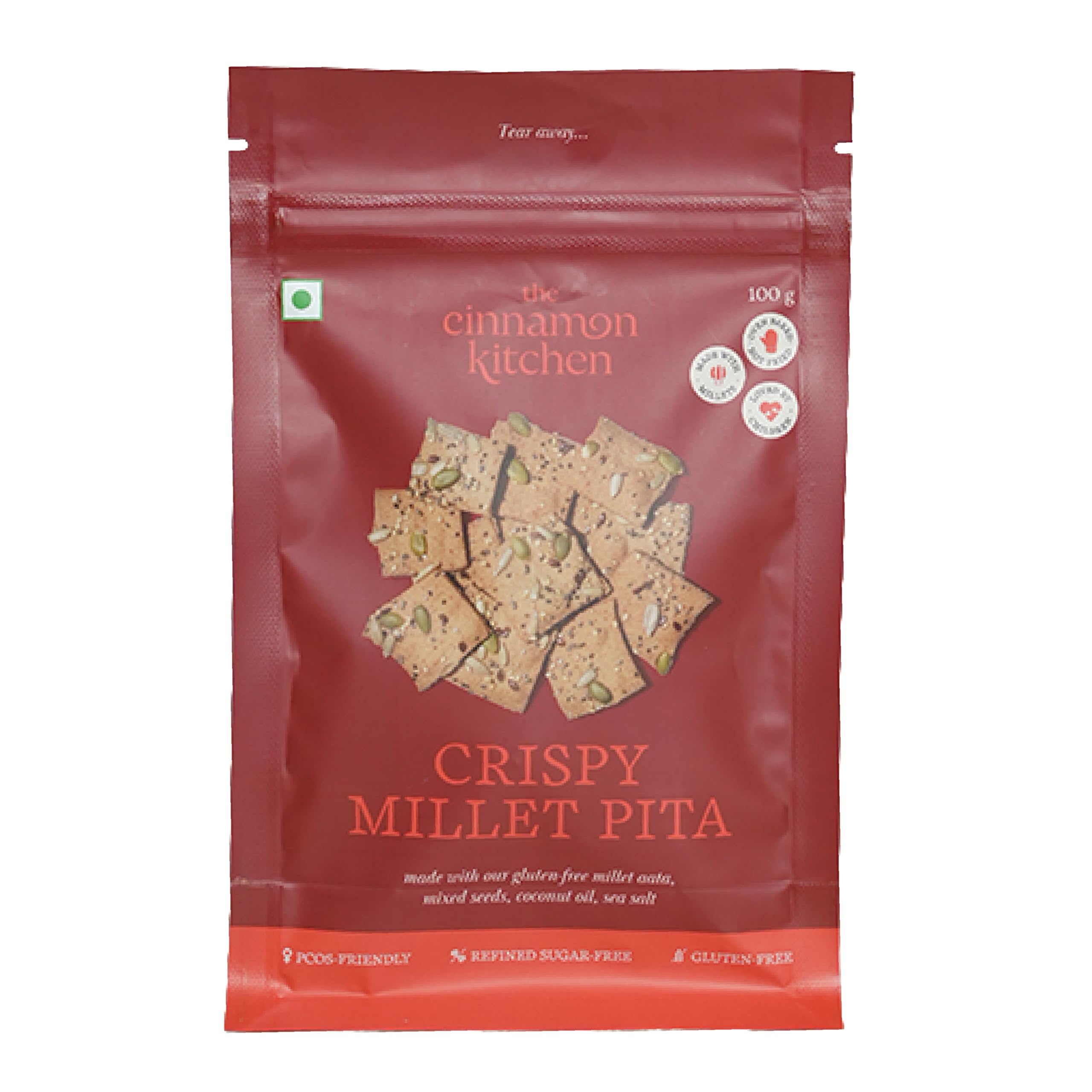 The Cinnamon Kitchen Mix Millet Pita Duo (100g) |High Protein |100% Gluten-Free & Baked Not Fried | No Maida, No Dairy, No Preservatives | Organic Ancient Grain Pita Chip | Healthy Cracker & Snack
