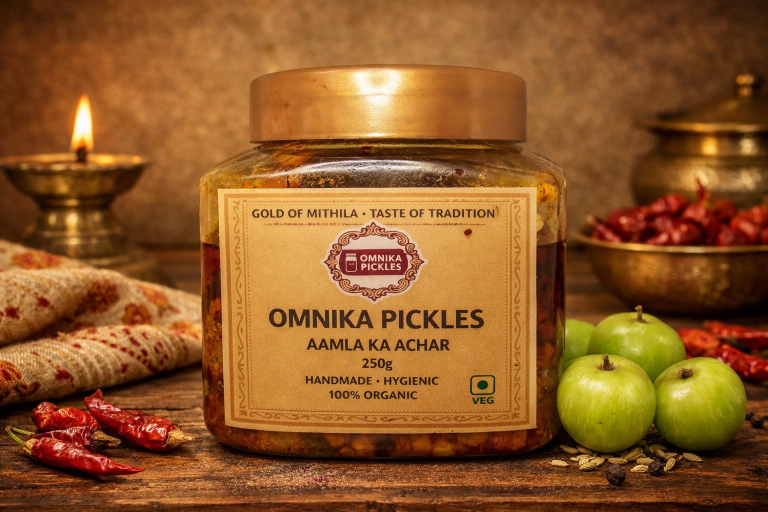 Amla Ka Achaar, Traditional Homemade Amla Pickle from Bihar, Authentic Taste, No Onion No Garlic (250 gm)