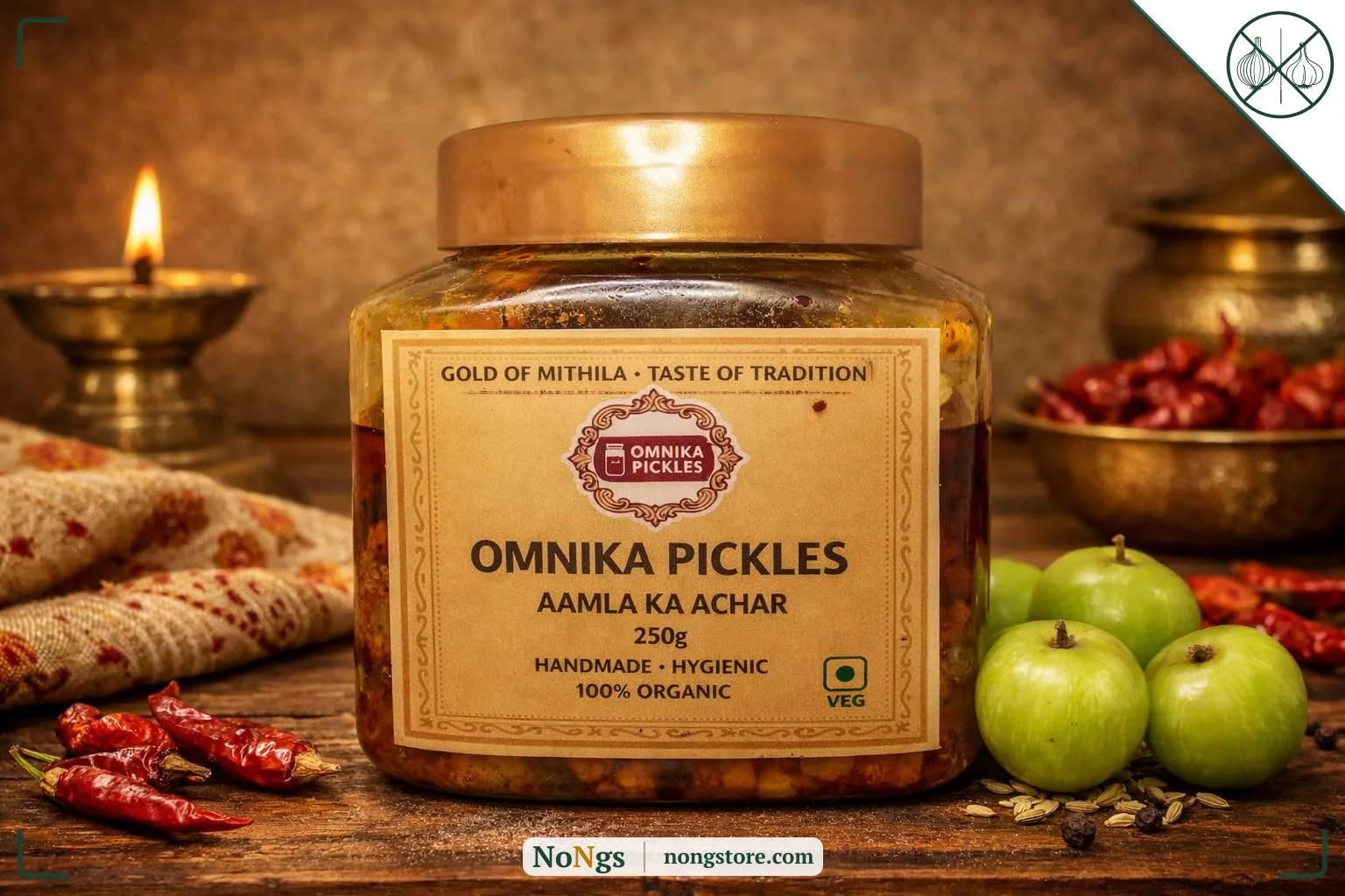 Amla Ka Achaar, Traditional Homemade Amla Pickle from Bihar, Authentic Taste, No Onion No Garlic (250 gm)
