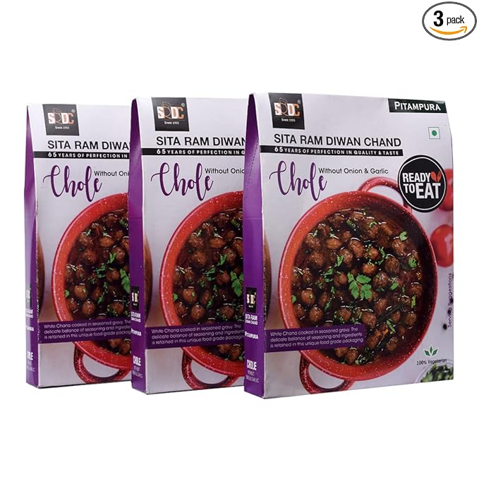 Sita Ram Diwan Chand Ready To Eat Chhole Without Onion & Garlic 300 Gram each | Tasty and Spicy Chhole, No Preservatives-No Artificial Flavors | Delicious Chhole Instant Food (Pack of 3)