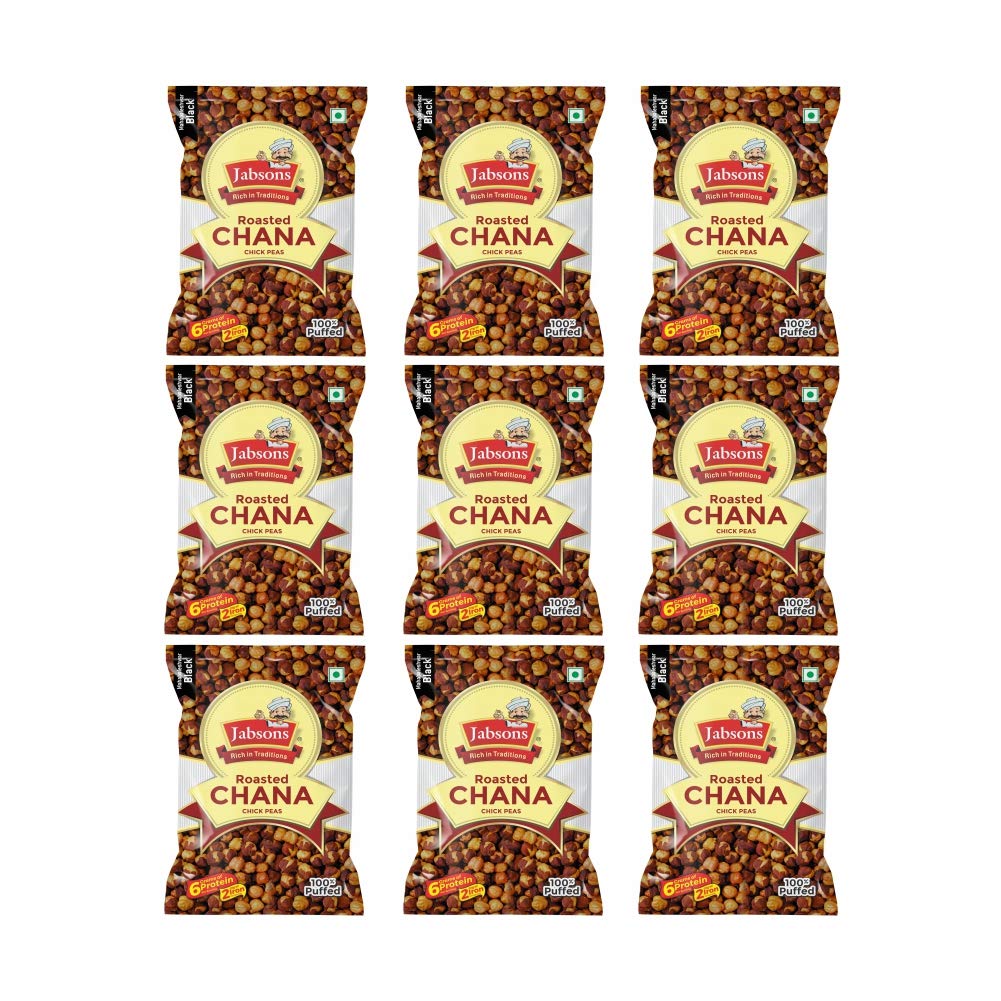 Jabsons Roasted Chana Mahabaleshwar Black, 200 gm|100% roast | No Onion No Garlic | Desi Roasted Chana Namkeen Snacks Gluten-Free | Crunchy Protein Snacks Bhuna Chickpea Ready to Eat Salted (Pack of 9)