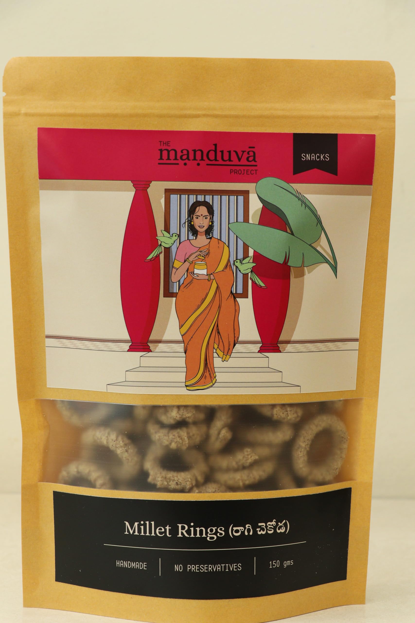 The Manduva Project Millet Rings 150g | Jain No Onion No Garlic | Crispy Ragi Millet Snack | Handmade & Gluten-Free | Traditional Millet Rings | No Preservatives