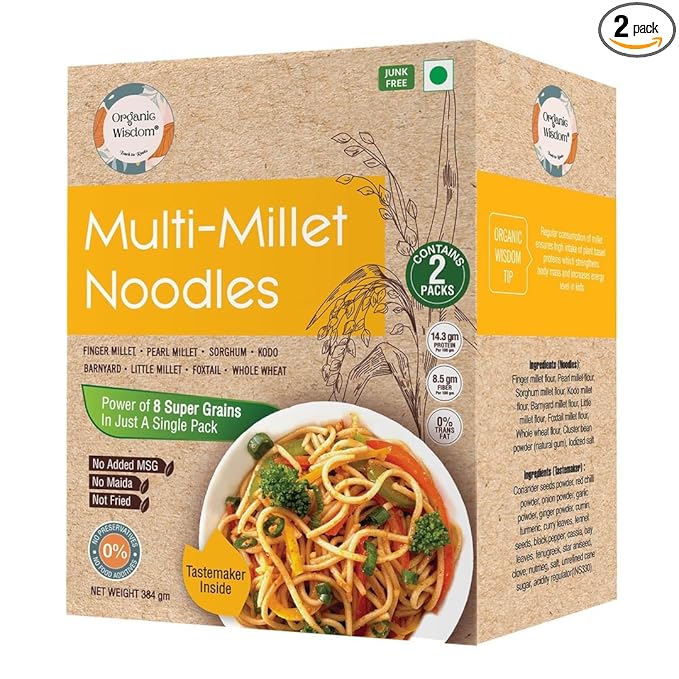 Organic Wisdom-Back to Roots Multi Millet Vegan Noodles | 384 Gm(Contains 2 Packs)| Made With 8 Super Grains | Not Fried - Sun Dried | Junk Free | No Maida, Msg or Refined Oil