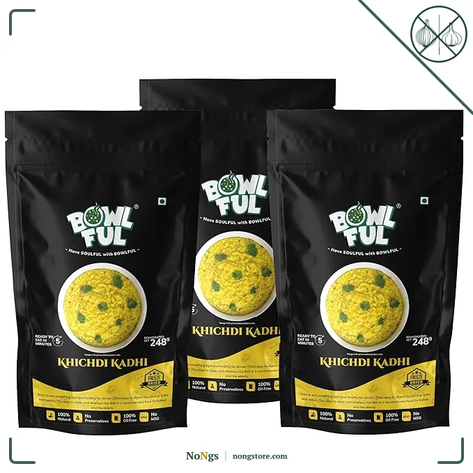 Bowlful Khichdi Kadhi, 48 GMS Pack of 3, Healthy Rice Based Product with Kadhi Without Onion and Garlic. 100% Natural, Freeze Dried Food
