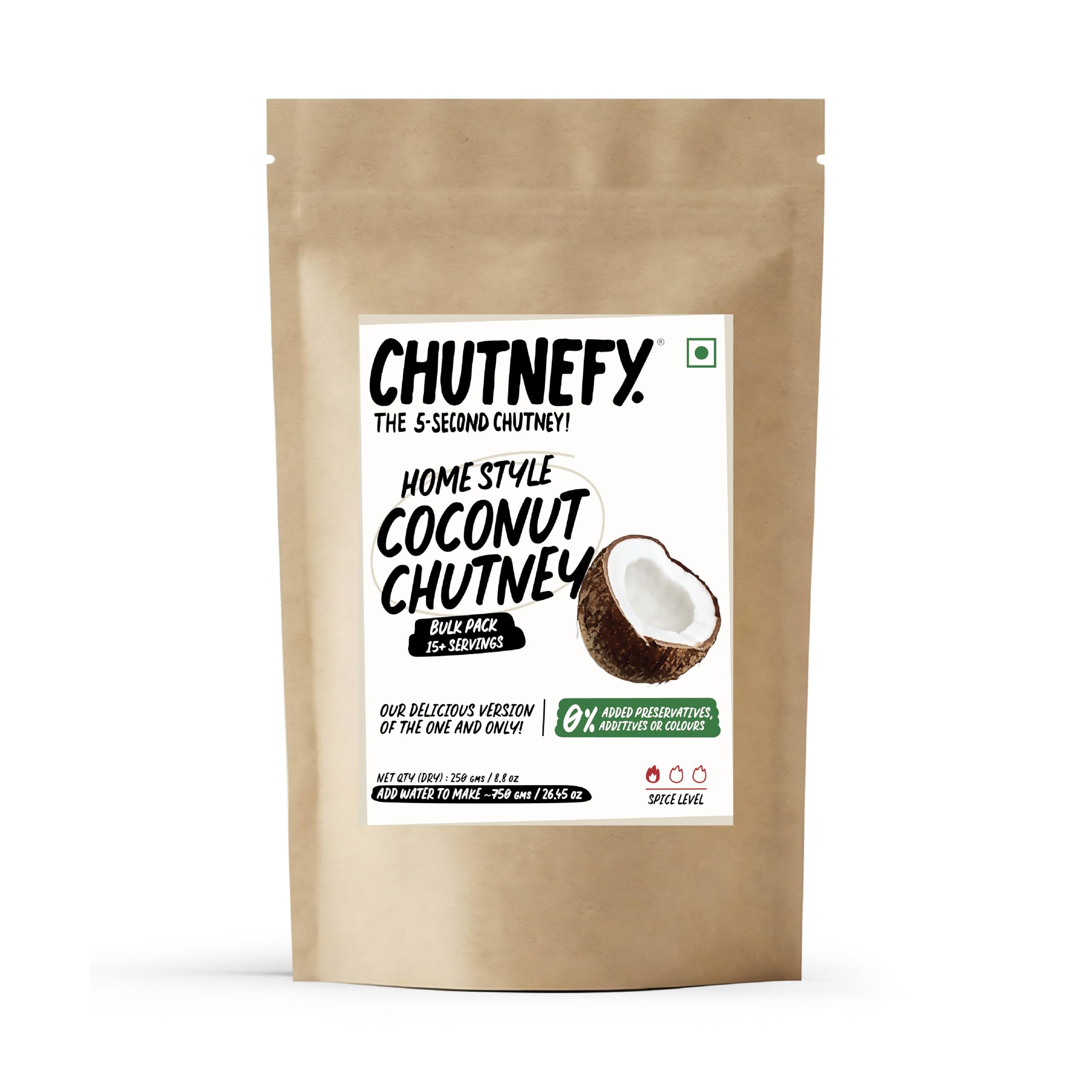 Chutnefy Coconut Chutney Mix | 250g Freeze-Dried Instant Dry Mix | Just Add Water to Make 20+ Servings (1000 g) | 0% Preservatives or Additives