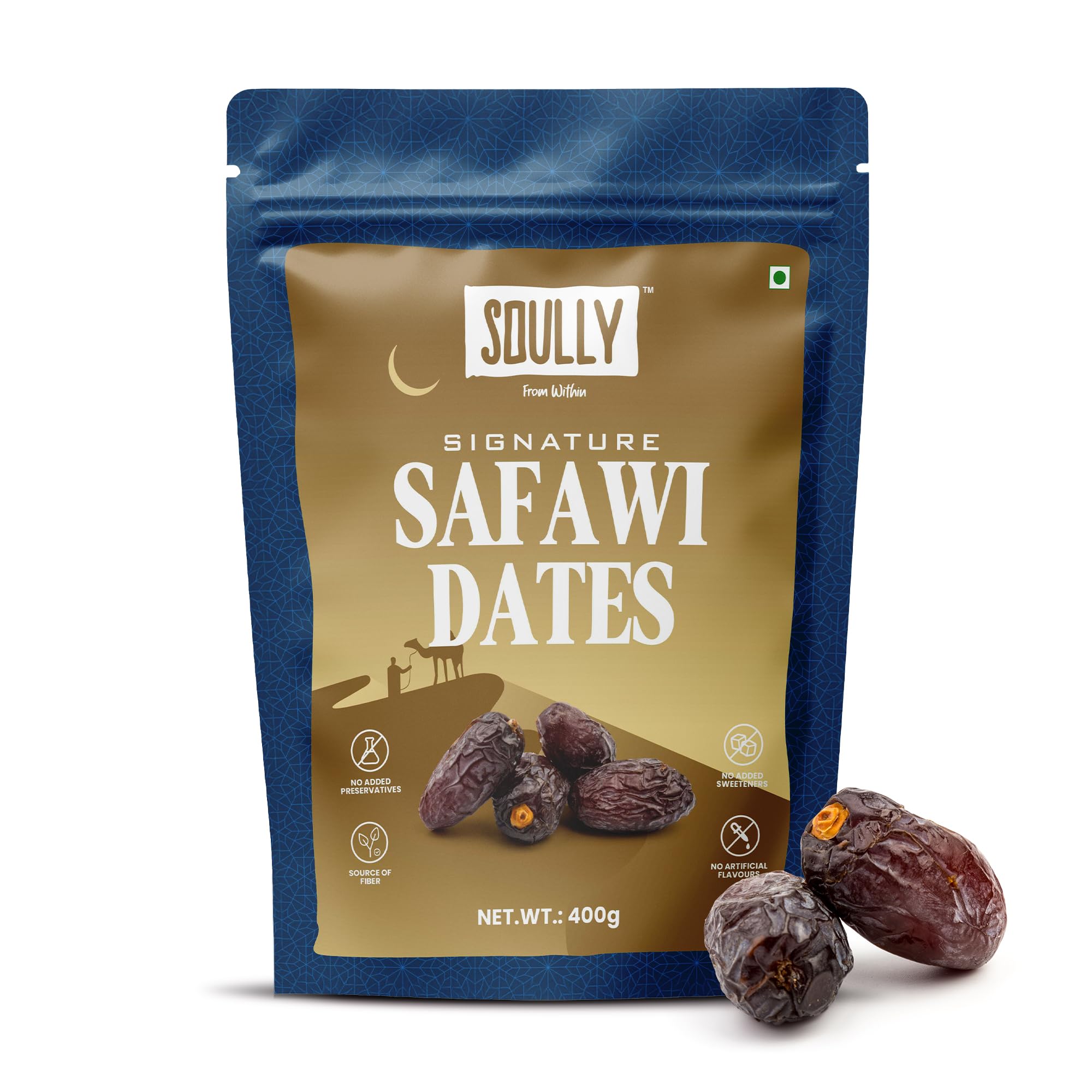 Soully Safawi Dates 400g | Premium Dates from Al-Medina | High in Fibre | Soft & Juicy Khajoor | No Added Sweeteners or Preservatives | Healthy Snacks khajur | Healthy Kalmi Dates for Snacking & Recipes