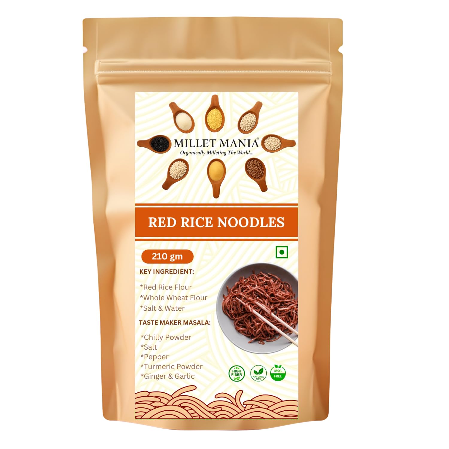 Millet Mania Red Rice Millet Noodles | Healthy And Delicious | Vegan | Indian Origin (Pack of 1)