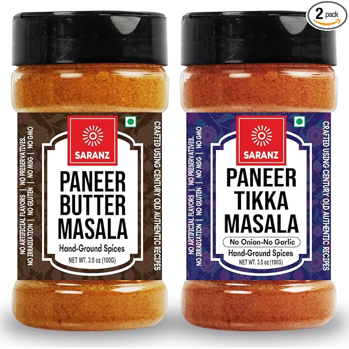 SARANZ Paneer Butter Jain & Paneer Tikka Jain Masala (Combo Pack) Instant Use | Spice Powders and Masalas | Artisanal Spices with Rich & Strong Flavour | 100 Gms Sprinkler Jar