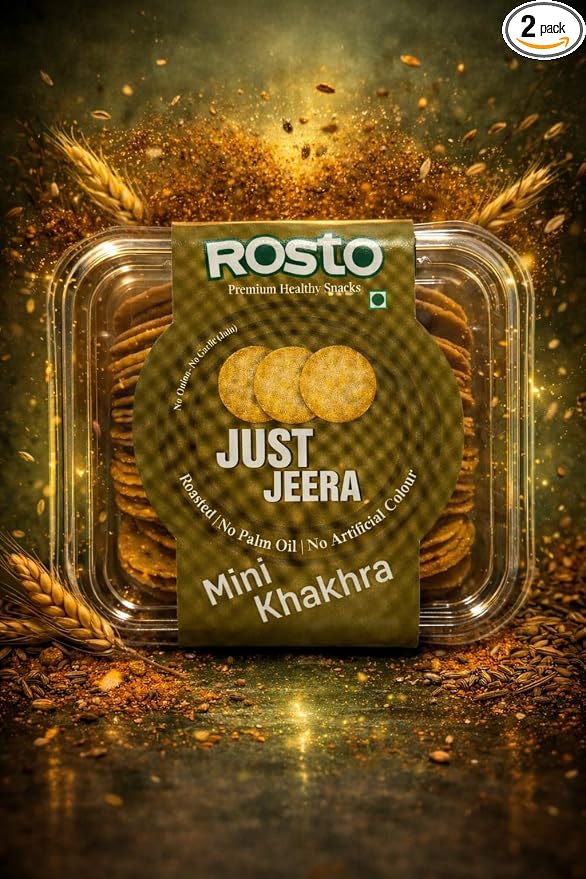 Rosto Just Jeera Mini Coin Khakhra, Roasted, No Palm Oil, No Artificial Colour, Premium Healthy Snack, Tea time snack 200 g (Pack of 2) total 400g