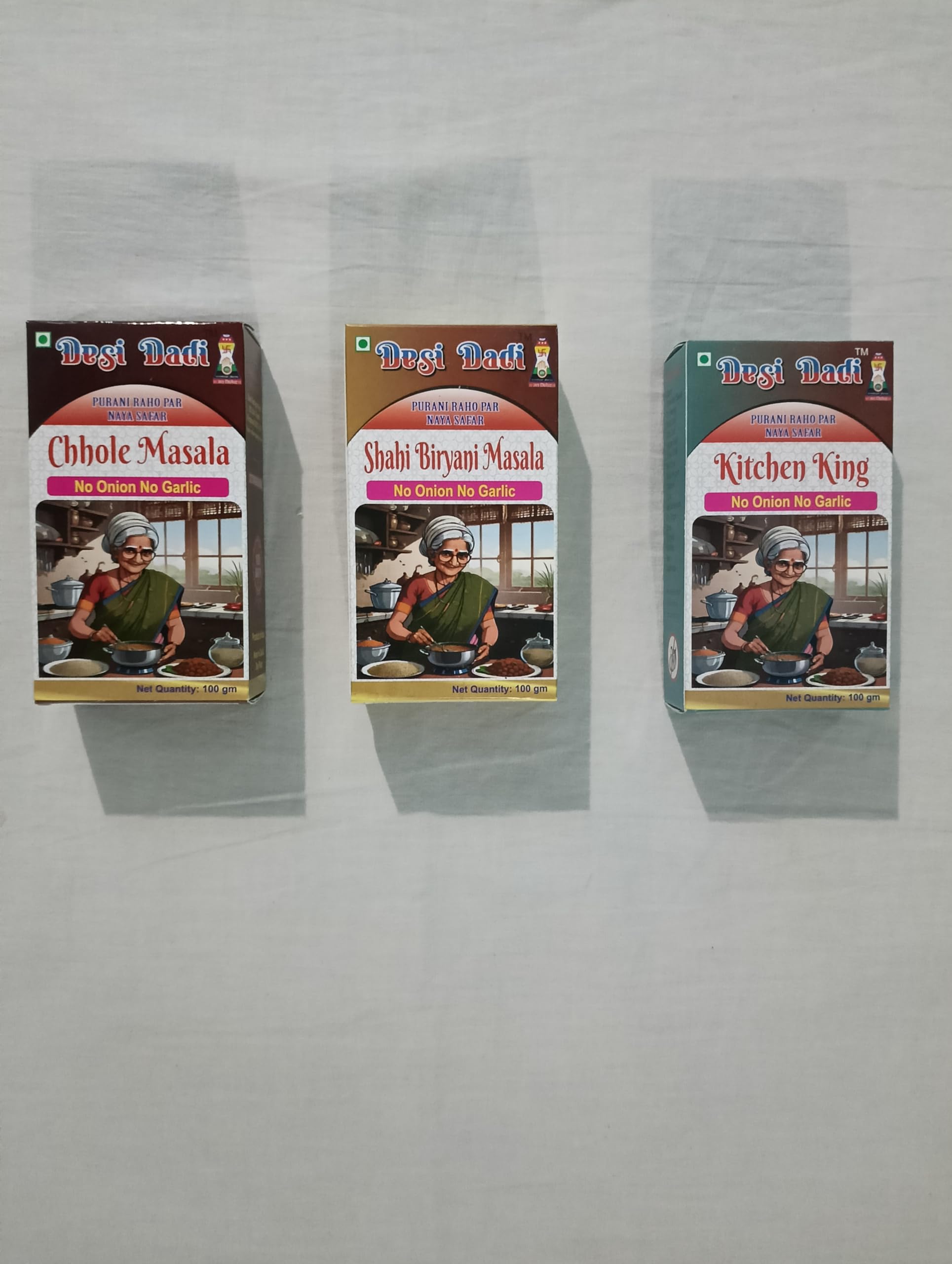 Desi Dadi Premium Indian Spice Mix Set, Chole Masala, Shahi Biryani Masala, Kitchen King, No Onion No Garlic, 100g Each