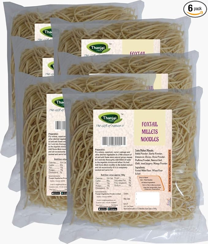 Thanjai Natural Foxtail Millet Noodles 180 Grams X 6 (1080 Grams) of Homemade Natural Millet Noodles(No Preservatives, No Chemicals, No Artificial Extract)
