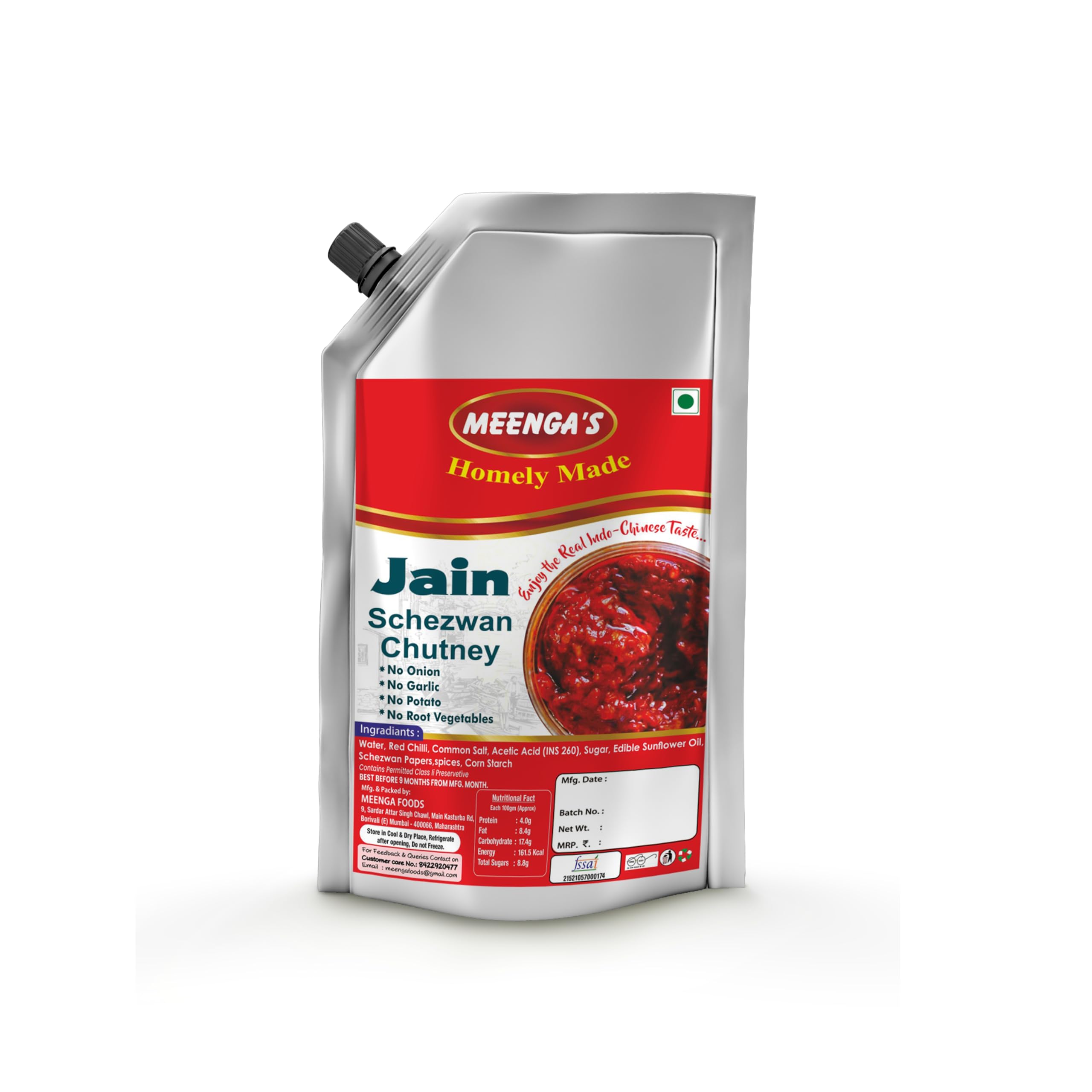 Meenga’s Jain Schezwan Chutney – 250g | No Onion No Garlic | 100% Veg | Authentic Indo-Chinese Spicy Sauce | Ready-to-Eat Dip for Momos Noodles and Fried Rice | Homemade Style with Rich Flavor