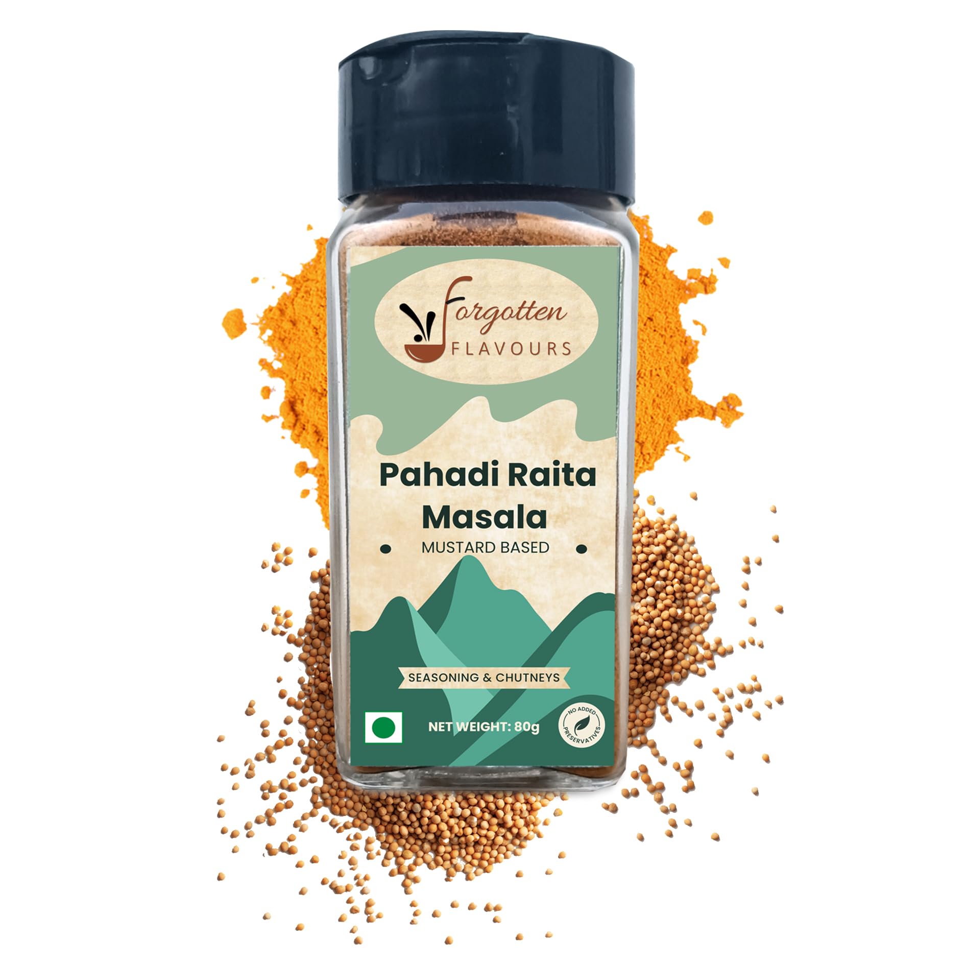 Forgotten Flavours - Pahadi Raitha Masala | Rai/Mustard Infused Authentic Pahadi Raita Masala Seasoning Mix Powder, No Preservatives | Chaas Masala | Buttermilk Masala | 80 GMS | Pack of 1