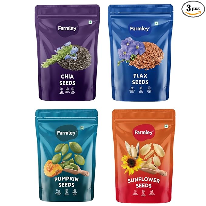 Farmley Edible Seeds Combo 800 g | Chia Seed + Sunflower Seed + Pumpkin Seed I Superfood Mix for Healthy Eating | Rich in Protein & Fiber (200g, each) (Pack of 4)