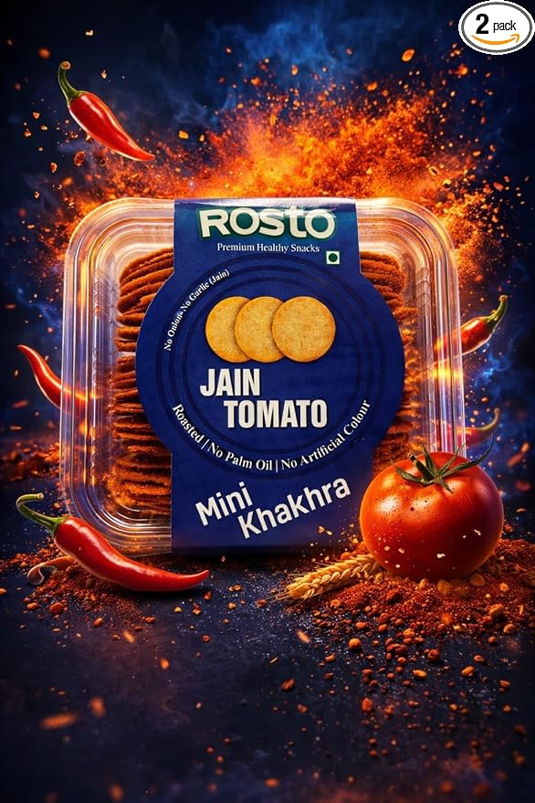 Rosto Jain Tomato Mini Khakhra, No Palm Oil, No Artificial Colour, No Onion No Garlic, 200 gm (Pack of 2)