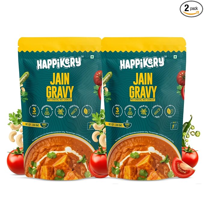 Happikery Gravy Mix -100g | No Preservatives | Upto 3-4 Servings | Quick & Easy Curry Mix | Ready To Eat in 3 Minutes | Jain Base Gravy | Pack of 2