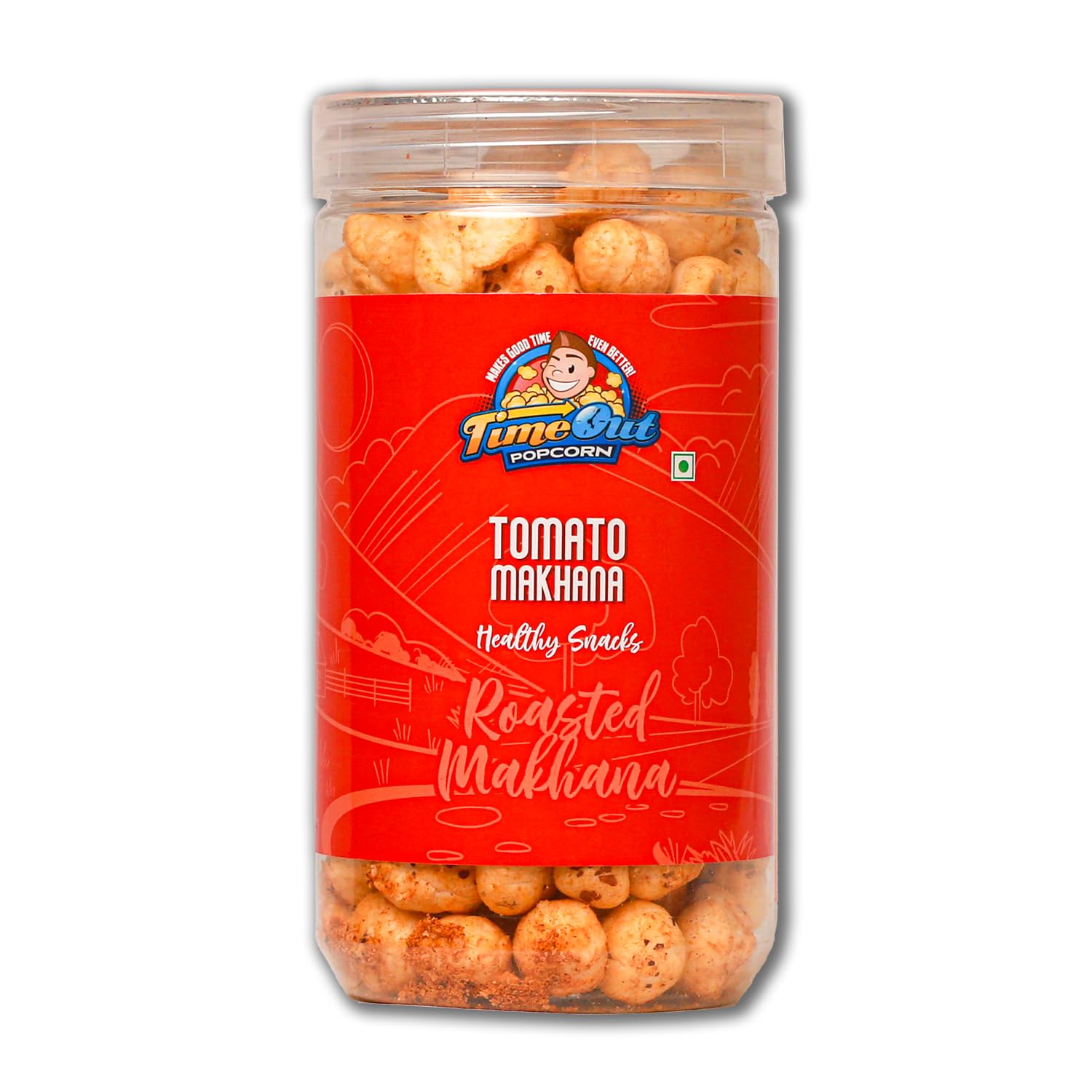 Time Out Popcorn Jain Tomato Flavour Roasted Makhana 70g, Crunchy Spicy Foxnuts