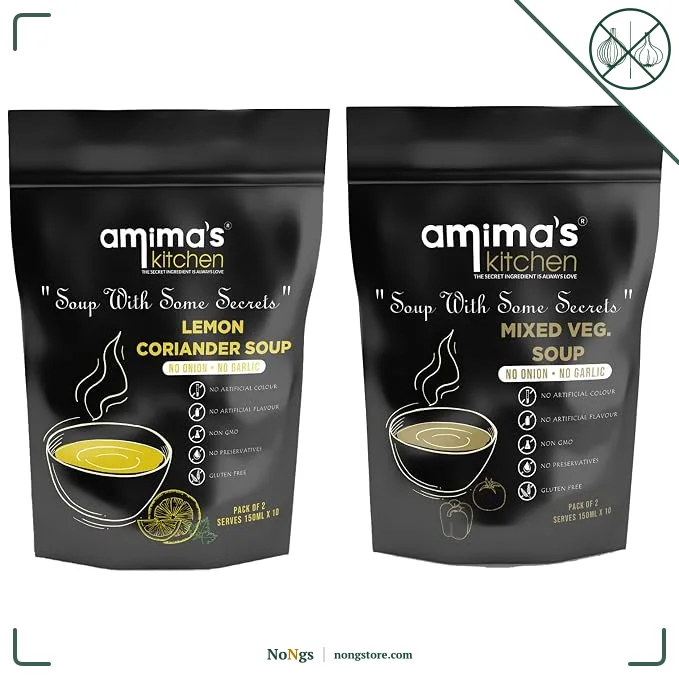 Amima's Kitchen Combo Of Lemon Coriander + Mixed Veg. Jain Soup (No Onion No Garlic) - 100 Grams (Pack of 2) | Instant Soup Mix Powder | Ready To Cook | No Artificial Flavour & Colour | Gluten Free | Non GMO | Healthy Soup