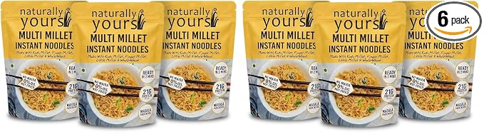 Naturally Yours Multi Millet Instant Noodles 175g | Kodo & Little Millet + Whole Wheat | 21g Protein | High Fiber | No Maida | Non-Fried | No Onion No Garlic Jain-Friendly | Tastemaker | Pack of 6