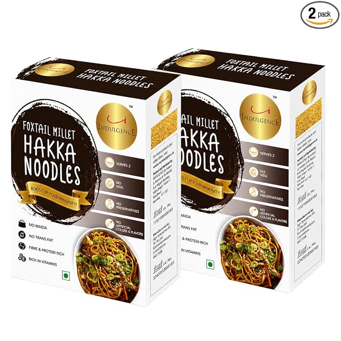 Indulgence Foxtail Millet Hakka Noodles 400g (Pack of 2) | Healthy Alternative | No Maida | Rich in Antioxidants | Tasty & Versatile | Instant Food | Ready to Cook | Serves 2