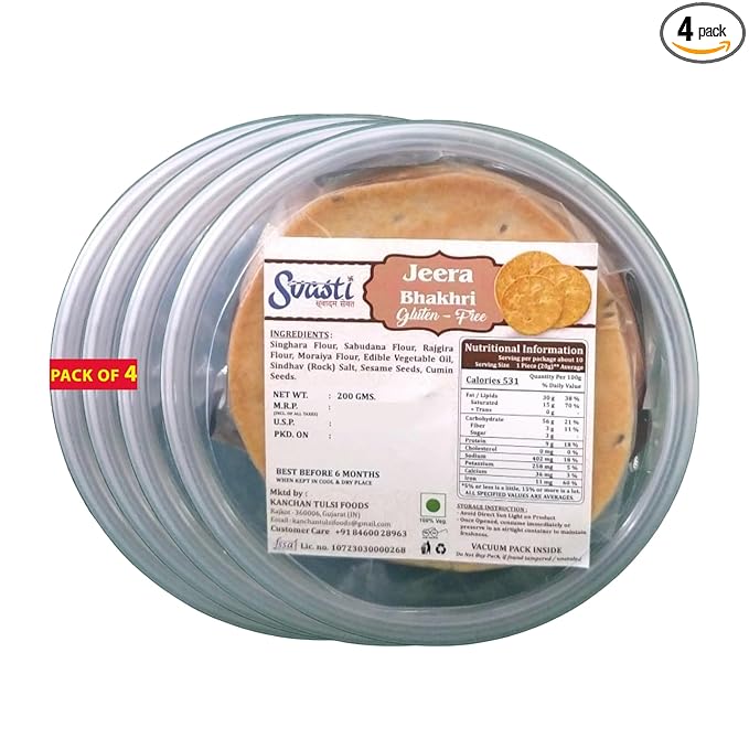 Svasti Dry Jeera Bhakhri Snacks - 200 gms (Pack Of 4) | Roasted Healthy Gujarati Snacks | No Maida | No Artificial Colours | No Onion & Garlic | Gluten Free |Vacuum Packed
