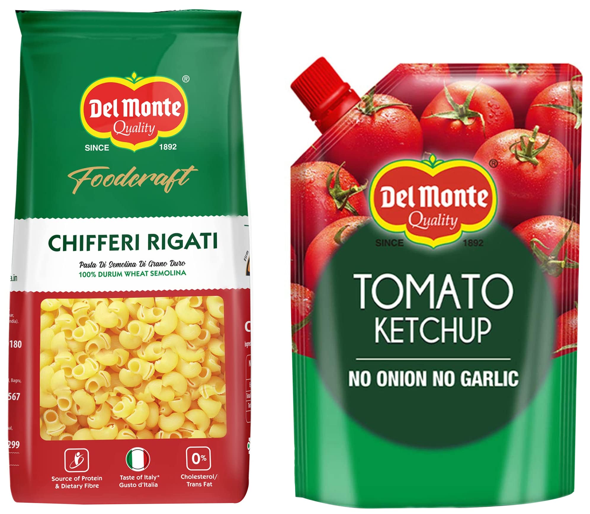 Del Monte Tomato Ketchup No Onion No Garlic Pouch, 950 g & Food Craft Elbow Pasta, 1kg