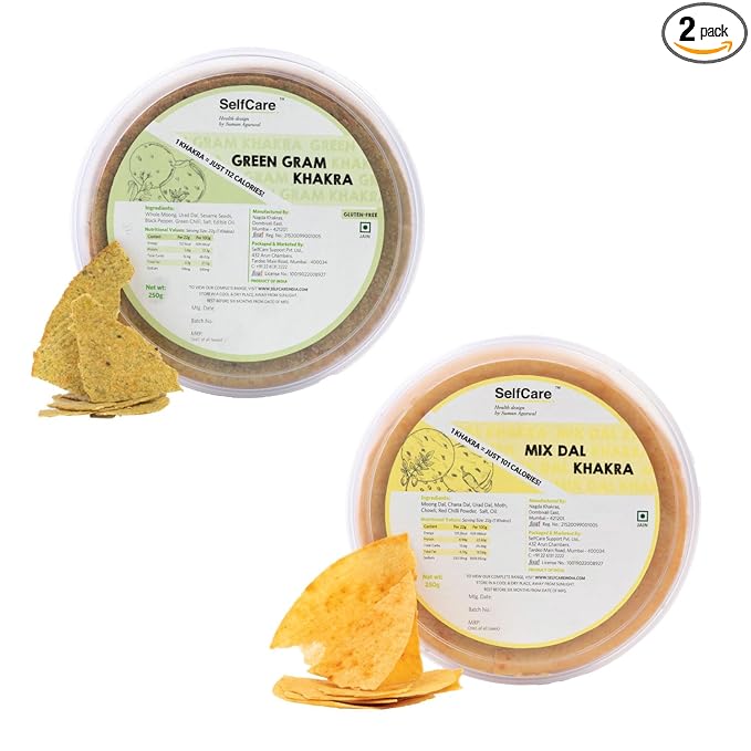 SelfCare By Suman Agarwal Mix Dal & Green Gram Khakhra - (Combo Pack) 250g each | Roasted-Crackers-Namkeen-Grocery | Crispy & Chatpata - Tae time - Eat with Dip | Gluten Free - Jain & Travel Friendly