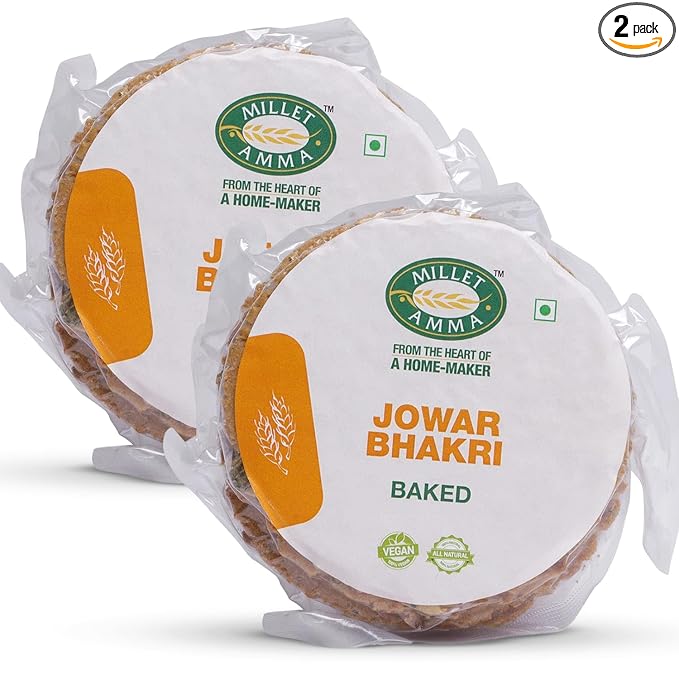 Millet Amma Baked Jowar Bhakhri - 360 Gms | (Pack of 2 - Each 180 Gms) | Ready to Eat | Best Choice for Snack Time, Parties & Events | Healthy Traditional Gujarati Snacks