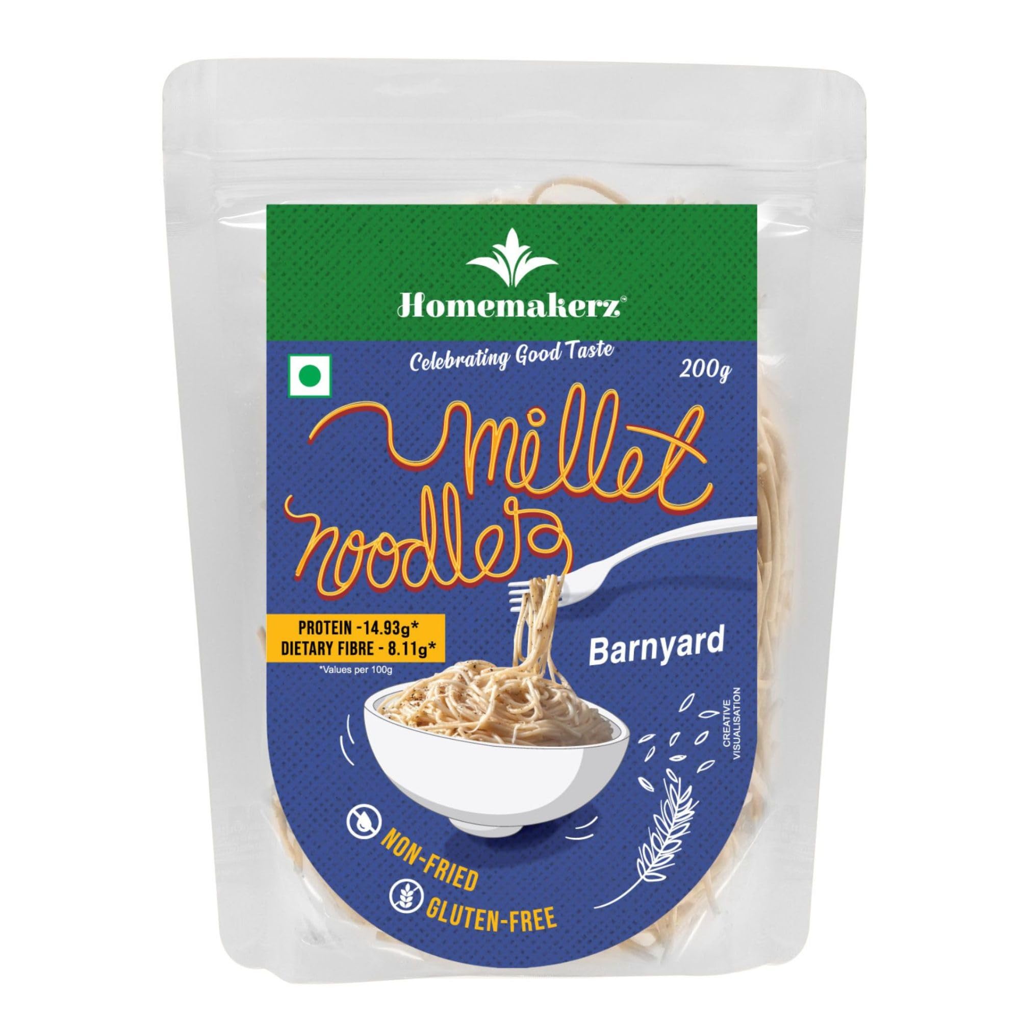 Homemakerz Banyard Millet Noodles, Natural, Preservative, Gluten & Fat Free, Not Fried & No Oil, Zero Maida & Wheat, Healthy & Tasty Hakka Millet Noodles With High Fiber, 200g