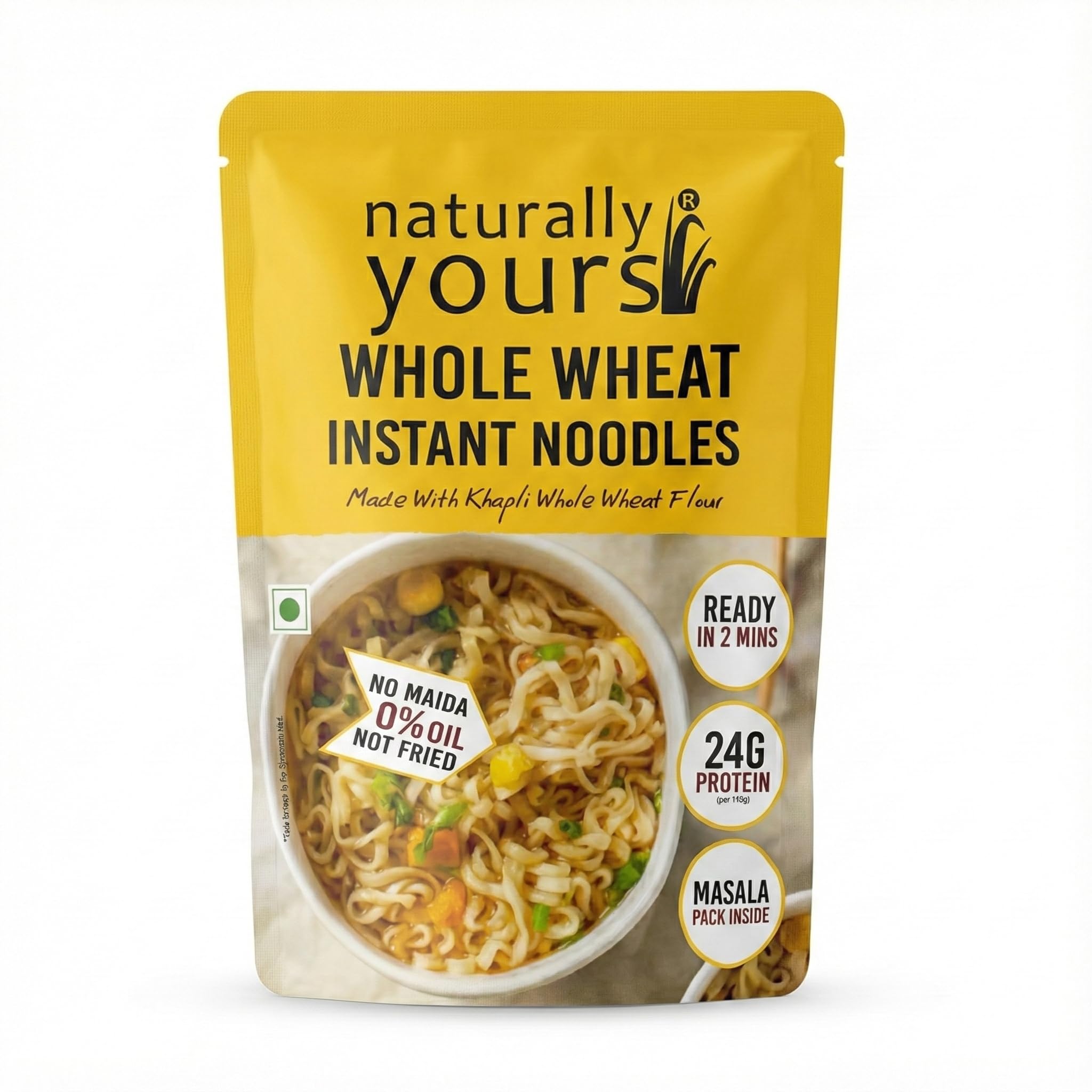 Naturally Yours Khapli Atta Whole Wheat Instant Noodles 175g | 24g Protein | High Protein & Fiber | 100% Maida-Free | Healthy Meal | Non-Fried | No Onion No Garlic Jain-Friendly | Pack of 1
