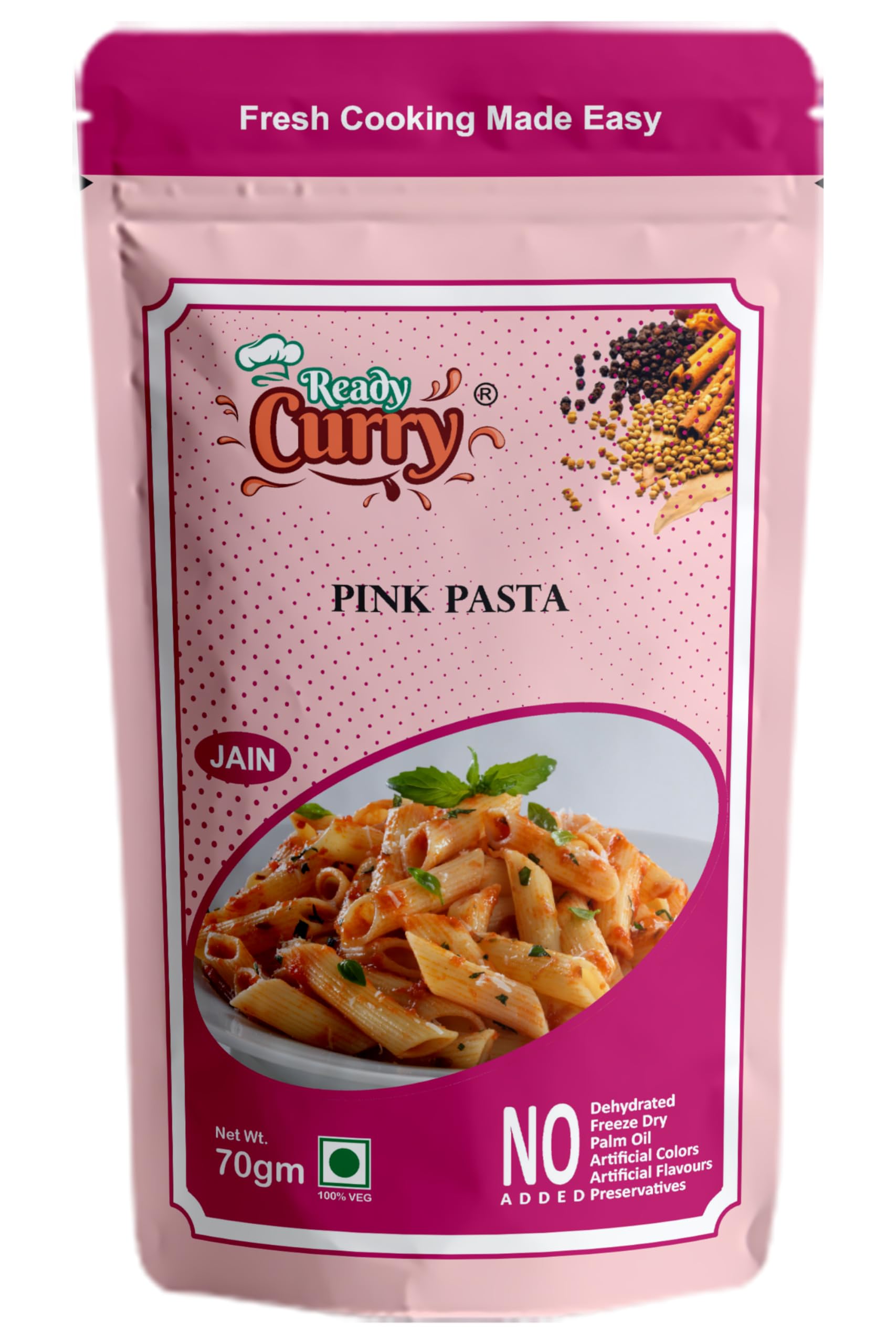 Ready Curry Pink Pasta Premix, Jain No Onion No Garlic, 100% Veg, Serves 2-3, 70gm (Pack of 2)